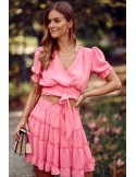 Short blouse with a belt, pink 20580 - Online store - Boutique